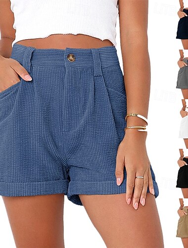  Damen Bermudashorts Waffel Chinos Shorts Urlaub Mode Streetwear Kurz Hohe Taille Einfach Tasche Bequem Komfort Weich Mikroelastisch Täglich Outdoor Straße Blau Marineblau Weiß Grau Sommer Frühling