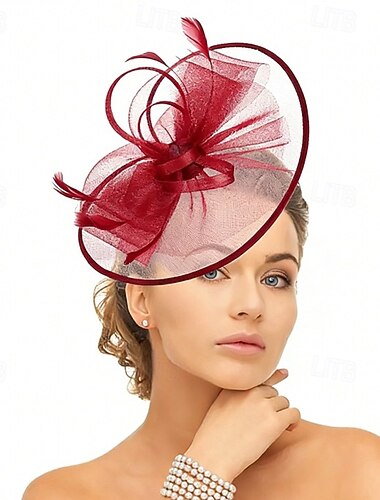  fascinators Net Bryllup Fødselsdag Årgang Sød Stil Retrorød Med Tyl Medaljon Hovedbeklædning