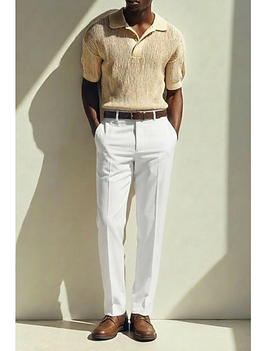 Pour des hommes Coton Lin Dress Pants works Pantalon décontracté Affaires Formel Mode Quotidien Occasionnel Blanche Marine foncé Bleu Ciel Couleur Unie Coupe régulière Long Non Elastique