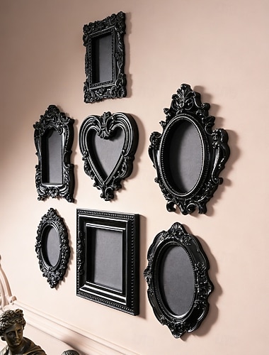  Dekorativer Vintage-Rahmen aus schwarzem Kunstharz, handgefertigt und handbemalt, reich verziert, für DIY-Wanddekoration, Fotorahmen, Wanddekoration für Partys und Feste