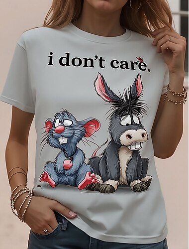  Dames T-shirt Afdrukken Grafisch dier Vintage Stijlvol Klassiek Korte mouw Strakke ronde hals Ronde hals Normale tops Dagelijks Weekend Wit / blauw Wit en grijs Wit Zomer Lente