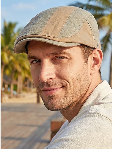  Flat beretlue i bomull for menn, flerfarget, lett og komfortabel – perfekt for hverdagsbruk og feriereiser