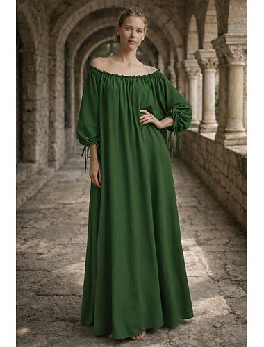  Medievale Rinascimento Vestito Camicia da notte Sotto il vestito Lunghe Abiti reali Tinta unica Costume Per donna Celtico Halloween Carnevale Performance LARP Fiera Rinascimentale Adulti Vestito
