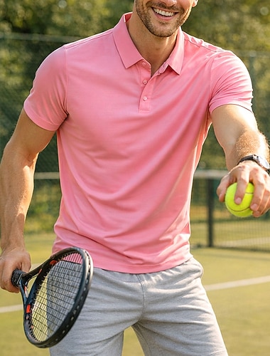 Męskie Solidne kolory Koszulka sportowa Koszulka do tenisa Koszulka tenisowa Krótki rękaw Szybkie wysychanie Elastyczny Odprowadza wilgoć Oddychający Bransoletka tenisowa Buty golfowe Pikle Kołnierz