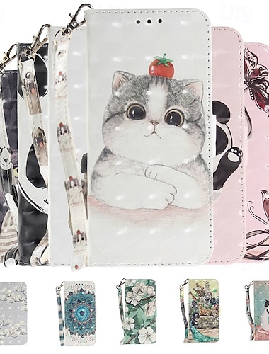  telefoon hoesje Voor Samsung Galaxy S26 S26 Plus S26 Ultra Wallet Card Case Volledig lichaamsbeschermend met polsband Standaard Kat 3D-cartoon Bloem Bloemen PU-nahka