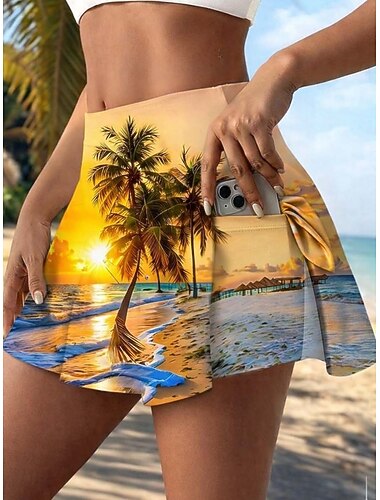  Dames Vakantierok Tennisskirt Elegant Modieus Hawaii Strand Kleding Mini Hoge taille Rokken Bloemig Grafisch Hoge Elasticiteit Dagelijks Strand Blauw en wit Oranje Donkerblauw Zomer 95% polyester, 5