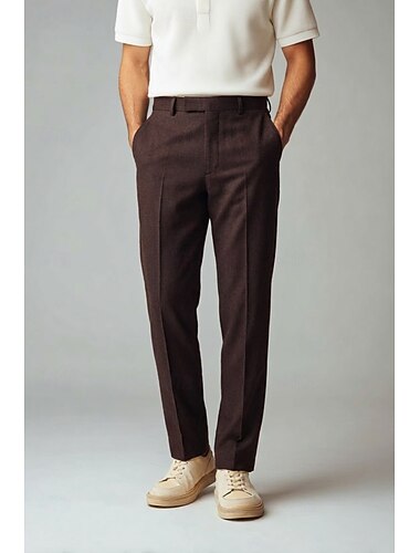  Pour des hommes Coton Lin Dress Pants works Pantalon décontracté Affaires Décontracté Quotidien Mode Occasionnel Minimalisme Marine foncé Chocolat Beige Couleur Unie Coupe régulière Long Non Elastique