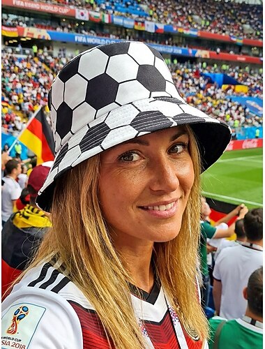  Dames bucket hat met voetbalprint, polyester, voetbalfan zonnehoed voor voetbalwedstrijden, teamondersteuning, casual dagelijks gebruik en wedstrijddagoutfits.