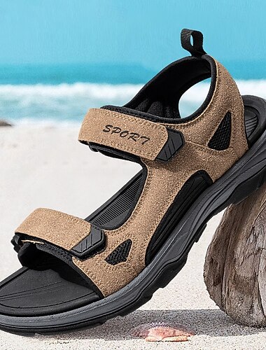  sandali sportivi beige da uomo con punta aperta e velcro – suola ammortizzata, design traspirante, perfetti per la spiaggia, il resort e l'abbigliamento casual estivo