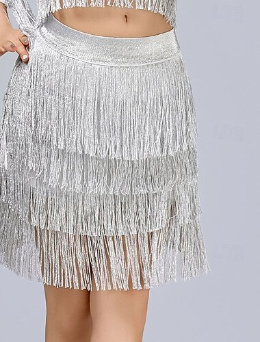  Women's Red Glitter Fringe Latin Dance Skirt