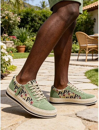  Grønne slip-on-sneakers i lerret med logotrykk for menn, lette og pustende, komfortable utendørssko for reiser og fritidsbruk