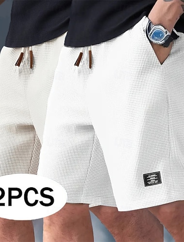  Herre Vaffelshorts Shorts Casual shorts Lomme Elastisk midje Med Tekstur عادي Komfort Pustende Knelengde Avslappet utendørs Strand Ferie Mote Gul / Svart Svart + Brun Uelastisk