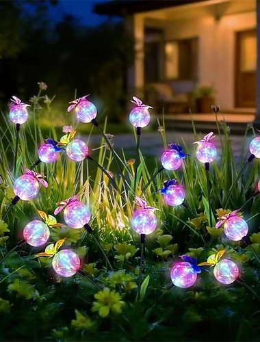  Solcelledrevne hagelys sommerfuglkule svaiende lys svaiende når vinden blåser dekorativt rgb-lys for hage terrasse gangsti dekorasjon 1 stk
