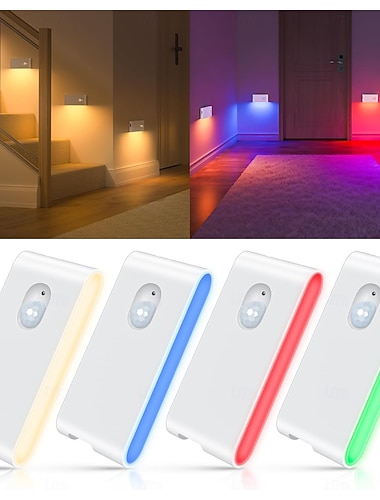  2er-/4er-Pack Treppenbeleuchtung für den Innenbereich, RGB &Warmweißes Bewegungsmelder-Nachtlicht, farbwechselndes Bewegungsmelder-Nachtlicht für den Innenbereich, wiederaufladbares Nachtlicht für