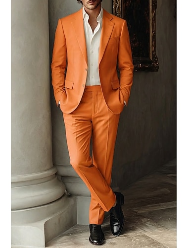  Heren Smoking Linnen pakken Lente bruiloft liiketoiminta Geel Blozend Roze Lente zomer Pak Ingesneden revers Lichtgewicht Formeel Effen Getailleerd 2-delige set Enkele rij knopen met twee knopen