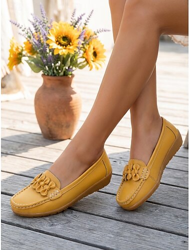  Mocassini gialli da donna – Scarpe comfort slip-on morbide stile classico casual per uso quotidiano lavoro viaggi passeggiate e feste in giardino