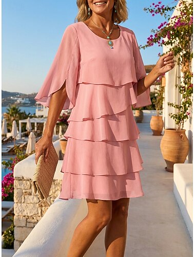  Női Mini ruha Esküvői vendég ruha Sifon ruhák Fodros ruha Divat Modern Szabadtéri Szabadság Alkalmi Normál Sima Féhosszú Terített nyak Medence Fekete Arcpír rózsaszín Tavasz Ősz