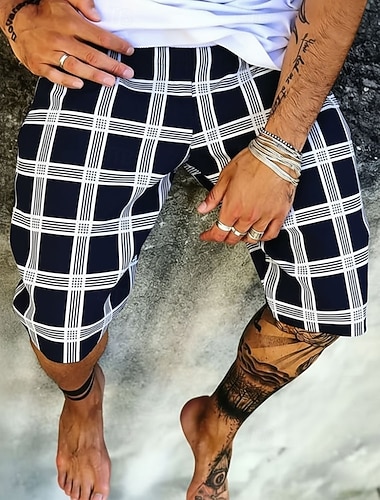  Herre Geometrisk Gitter / Teppe Svette shorts Strandshorts Terry Shorts Medium Midje Fashion Casual Daglig Gateklær Ferie 3D-utskrift Elastisk snøring i midjen Designer Klær