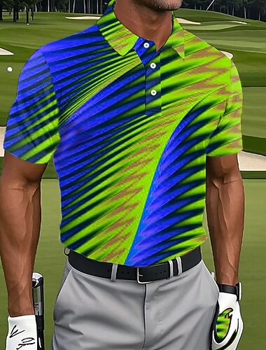  男性用 幾何学的な ゴルフ スポーツポロシャツ 半袖 ポロシャツ ラペル カジュアル アスレイジャー 3Dプリント ボタン 春夏 ルビーレッド グリーン