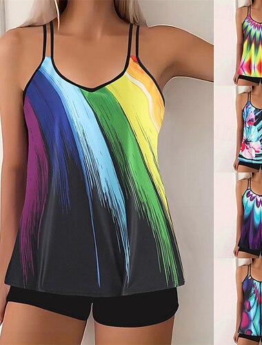  Dames Tankini Tweedelig zwempak Zwemkleding Zwemkleding Geel Blauw Sneldrogend Lichtgewicht Ademend Mouwloos - Surfen Strand Zwemmen Zomer Lente Grote maten