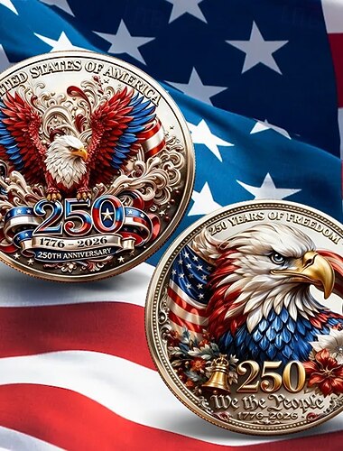  Amerikanskt 250-årsjubileumsmynt med majestätiska örnmönster och ett 250-årsjubileumsmynt som firar amerikansk frihet, samlarobjekt
