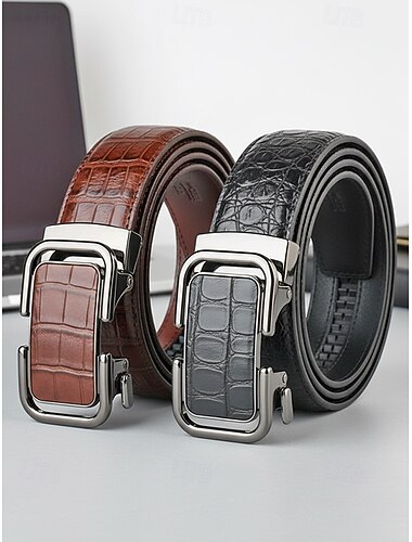  Pánský opasek z pravé kůže s krokodýlím vzorem, černo-hnědý, elegantní formální i ležérní doplněk na svatbu, večírek i každodenní nošení do práce.