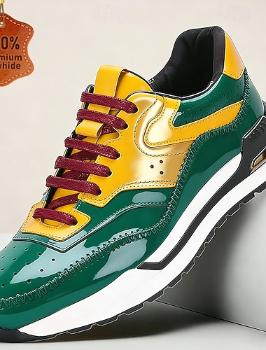  Herren-Sneaker aus echtem Leder mit Farbblock-Design – trendiger Streetstyle, Freizeit-, Outdoor- und Alltags-Sneaker