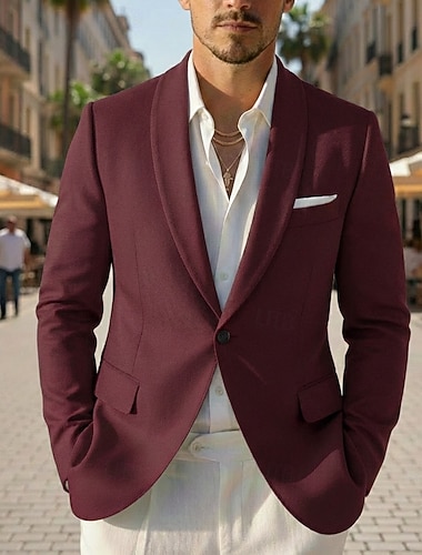  Homme Veste blazer Col châle Léger Classique Bureau Couleur Unie Blazer Noir Rouge Bordeaux bleu marine Coupe sur mesure à boutonnage simple à un bouton