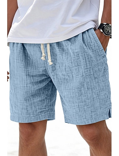  Herren Shorts Sommershorts Strandshorts Freizeitshorts Kordelzug Elastischer Bund Einfarbig Texture Komfort Atmungsaktiv Knielang Täglich Outdoor Streetwear Mode Retro Vintage Blau Grün Mikroelastisch