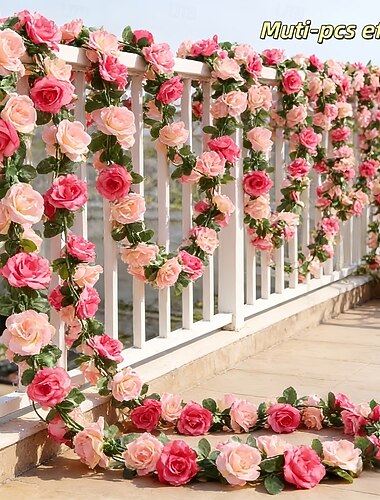  Guirnalda de rosas artificiales dobles de primavera de 196,8 pulgadas (2 piezas), extralarga, de 196,8 pulgadas (50 cm). Ideal para arcos florales y arreglos para el Día de San Valentín, bodas,