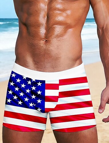  Homens 4 de julho - 250º aniversário dos EUA Bandeira dos EUA Cuecas Boxer Elásticas Calção de Banho Shorts de natação boxer Patriótico Casual Casa férias na praia Cintura elástica Absorção de