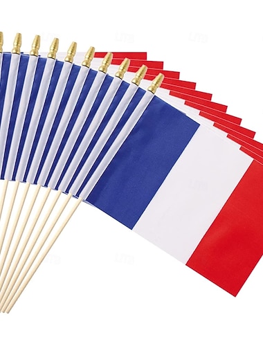  25er-Pack kleine französische Flaggen, handlich, Mini-Flagge am Stab, 5x8 Zoll, für Fußball-Weltmeisterschaftsspiele, Sportveranstaltungen, Partydekorationen, jubelnde Fans
