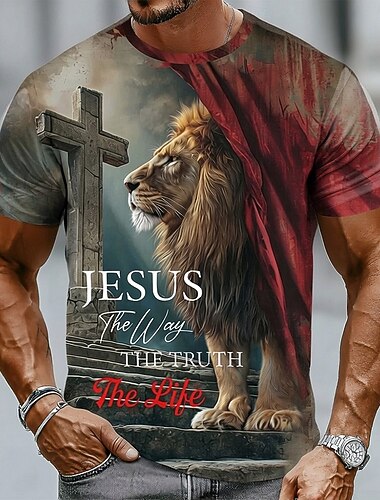  Koszulka T-shirt z krzyżem lwa Biblii rycerzy templariuszy z okazji 250. rocznicy Ameryki Krótki rękaw T-shirt 3D Print Koszulka z okrągłym dekoltem Religijna Casual Codzienne Przyjęcie Khaki Lato