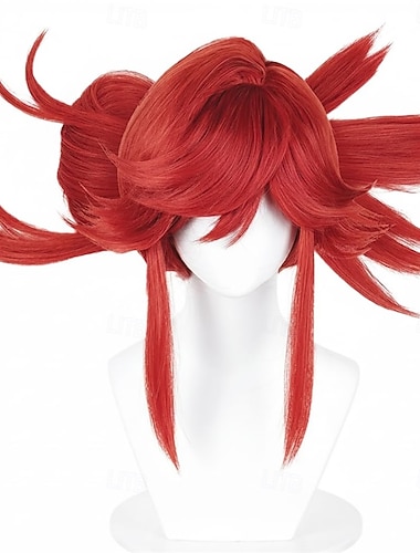  Peruca vermelha longa para cosplay, peruca de anime sintética resistente ao calor, acessório de fantasia para festivais. & festa