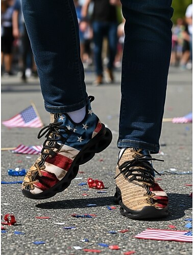  Laufschuhe für Herren mit US-Flagge – leichte, atmungsaktive Schnürschuhe im patriotischen Stars-&-Stripes-Design für den Unabhängigkeitstag, Paraden, Straßenfeste, Spaziergänge und Freizeit.