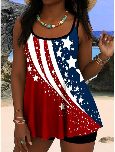  Damen Badeanzug Tankini Zweiteilig Freche Unterhose Bademode Bauchkontrolle Hohe Taille Schlank Rückenfrei Urlaub Strandbekleidung Grafik Paisley-Muster Rundhals Ärmellos Badeanzüge