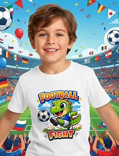 100% Algodón Niños Chico Blanco Graphic Fútbol Americano Camisetas de fútbol Camiseta Blusa Cuello Barco Manga Corta Exterior Uso Diario Moda Ropa de calle Design Estampado Verano