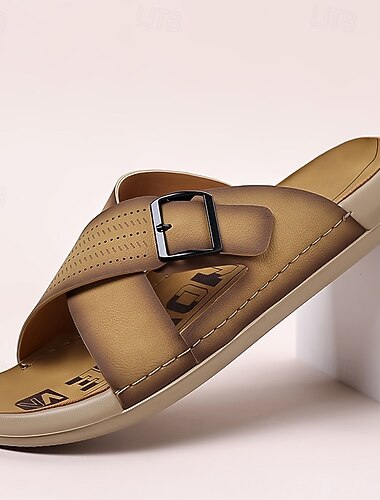 sandali da uomo beige con cinturini incrociati: morbidi, regolabili, leggeri per l'estate, la spiaggia e l'uso casual in casa