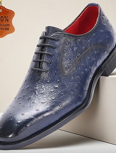  Sapatos sociais masculinos de luxo em couro legítimo – couro bovino, acabamento com textura de avestruz, estilo brogue elegante, ajuste confortável, ideais para casamentos, eventos especiais e trajes de escritório.