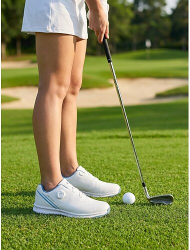 Sapatos de golfe femininos – fecho ajustável por disco, sola antiderrapante sem cravos, tênis leves e impermeáveis para campos de golfe e esportes ao ar livre.