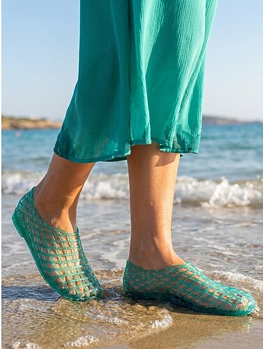  Dámské červené želé sandály - prodyšné duté síťované vodní boty s pohodlnou plochou podrážkou pro dovolenou na pláži a u moře &cestování na tropické ostrovy