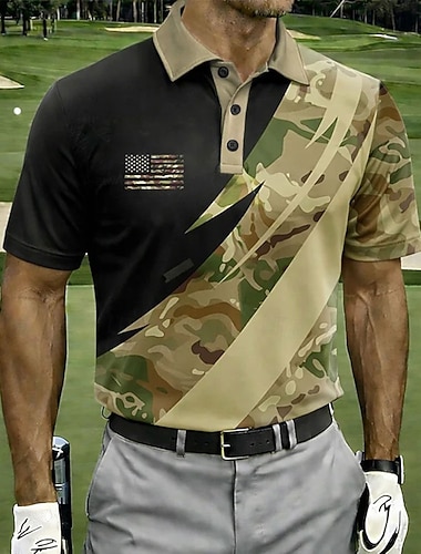  4. Juli 2026 250. Herren Amerikanische US-Flagge Golf Sport-Poloshirts Kurzarm Polo-Shirts Hemden mit Kragen Lässig Athleisure Knöpfe Frühling & Sommer Blau Weiß Armeegrün