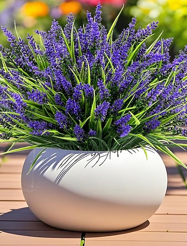  24 mazzi di piante artificiali di lavanda, fiori finti resistenti ai raggi UV per esterni, con erba scimmia, ideali per giardino, veranda, finestra, patio, vasi da appendere e decorazioni.