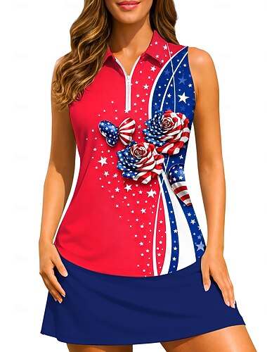  250. rocznica powstania Ameryki Dzień Niepodległości Damskie Flagi Koszulka sportowa Koszulka polo Koszulka do tenisa Bez rękawów Zamek Kwiaty UPF50+ Odporny na UV Wysoka elastyczność Odprowadza
