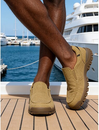  Herre khaki island & cruise slip-on loafers – lette, pustende fritidssko for ferie, reise og bruk på resorter