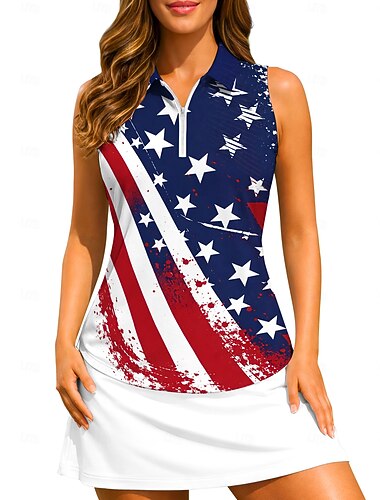  250. rocznica powstania Ameryki Dzień Niepodległości Damskie Flagi Koszulka sportowa Koszulka polo Czołg Koszulka do tenisa Bez rękawów Zamek Kwiaty UPF50+ Odporny na UV Wysoka elastyczno