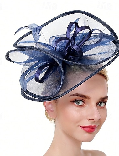  fascinators Tyll Fjær Bryllup Bursdag Årgang søt stil Retro Rød Med Fjær Tyll Hodeplagg Hodeplagg