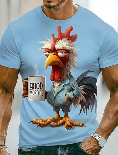  Herren Tiermotiv Hahn Lustig Mürrisch T Shirt Kurzarm T-Shirt 3D-Druck Rundhalsausschnitt Hemd Übertrieben Designer Party Ferien Blau Wasserblau Grün Sommer Frühling Bekleidung S M L XL XXL XXXL