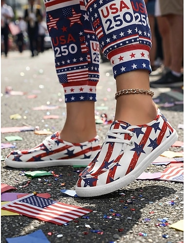  Amerikaanse vlag canvas sneakers voor dames - patriottische veterschoenen voor 4 juli, reizen en dagelijks gebruik