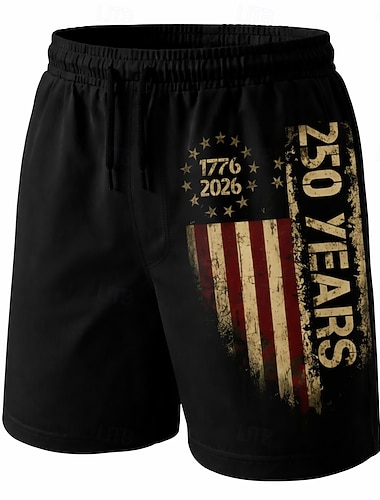  Herren 250. Jahrestag des Unabhängigkeitstages der USA am 4. Juli US Flagge 1776 Badehosen Badeshorts Boardshorts Mittlere Taille Patriotisch Ferien Seitentaschen Netzfutter Elastischer Kordelzug in